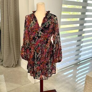 Vince Camuto Black Floral Ruffled Mini Dress